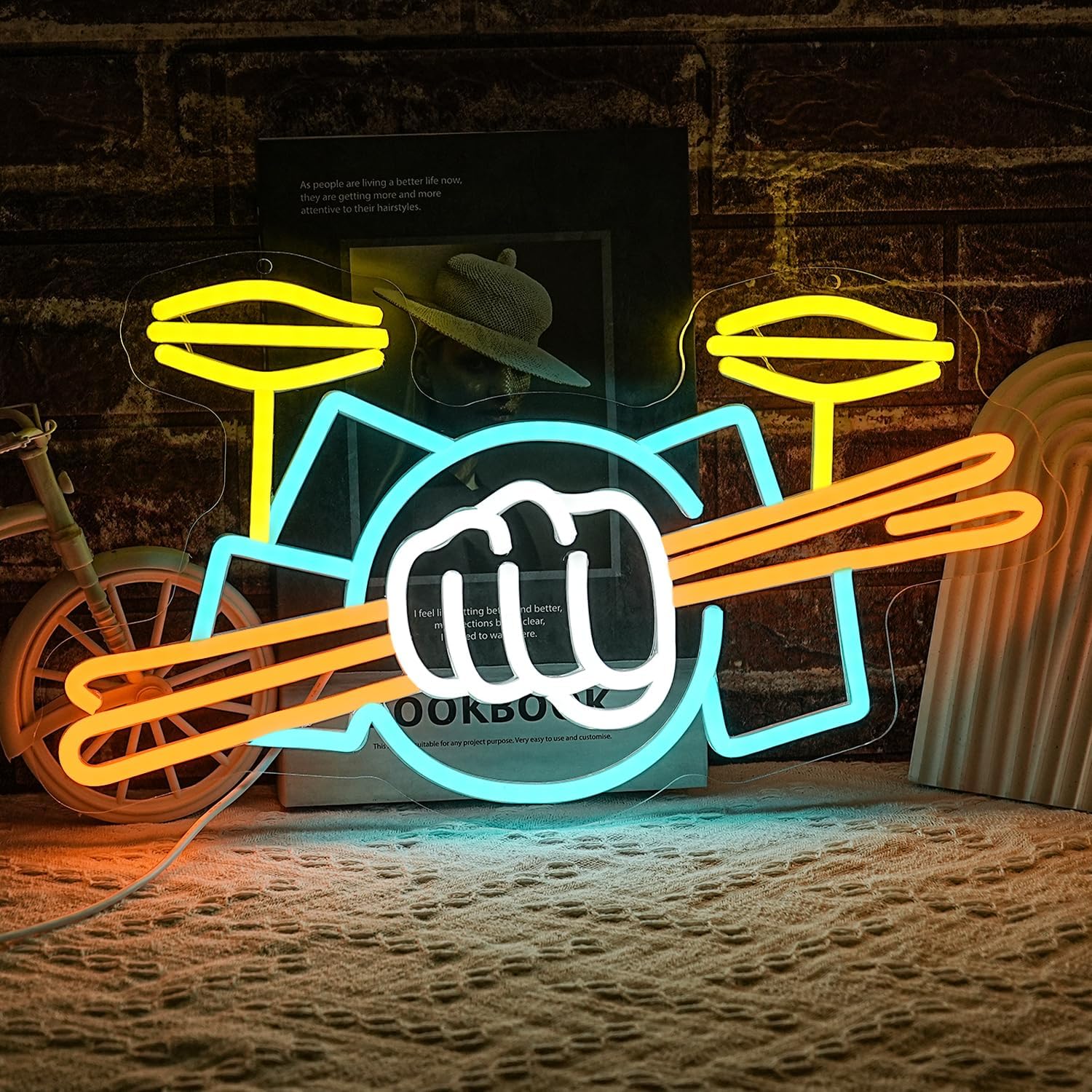 Led Lighting Wall Decor - Enseigne néon batterie de percussions alimentée