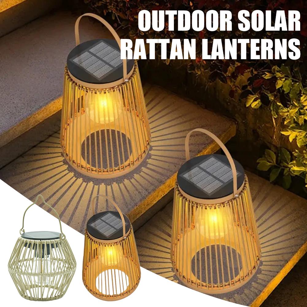 Lighting Decor Outdoor - Lanterne solaire en rotin étanche IP65,
